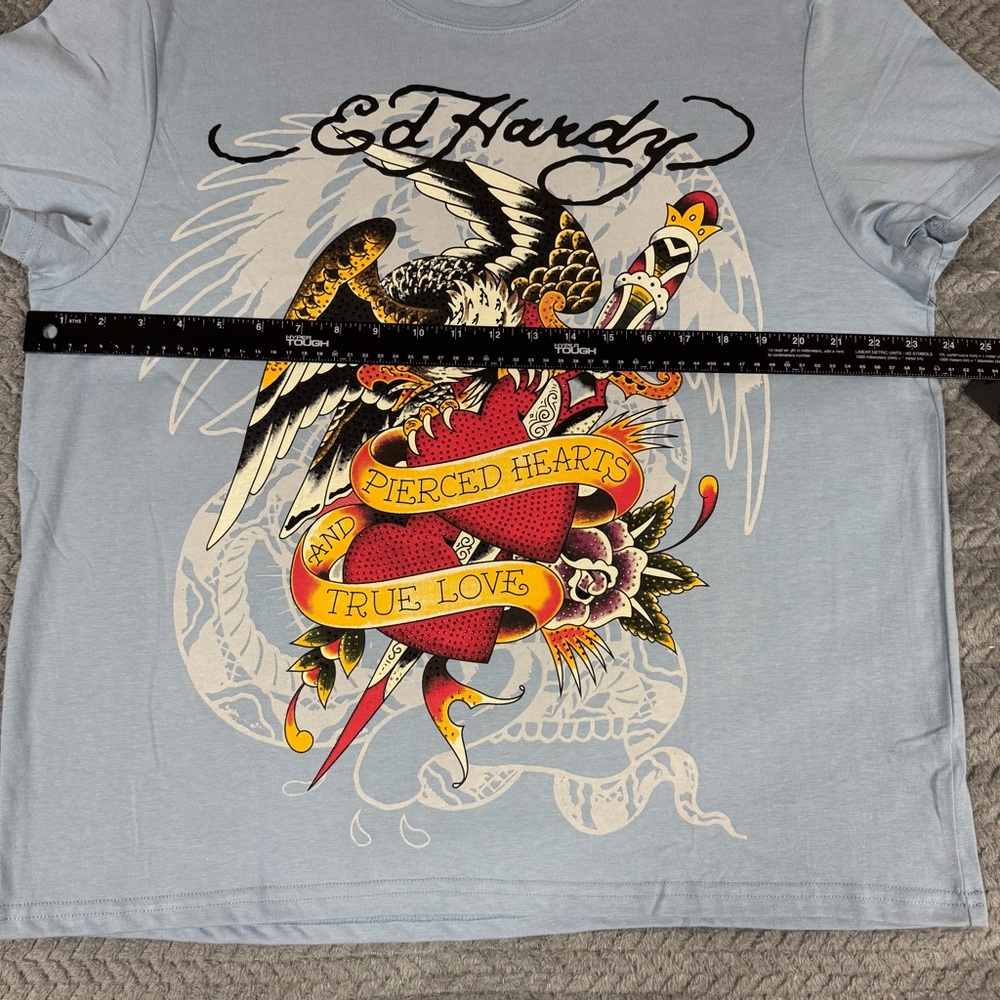 Ed Hardy Men’s T-Shirts Pierced Eagle Rhinestone EHM1100-129RS Sky Blue Size XL - Picture 8 of 9